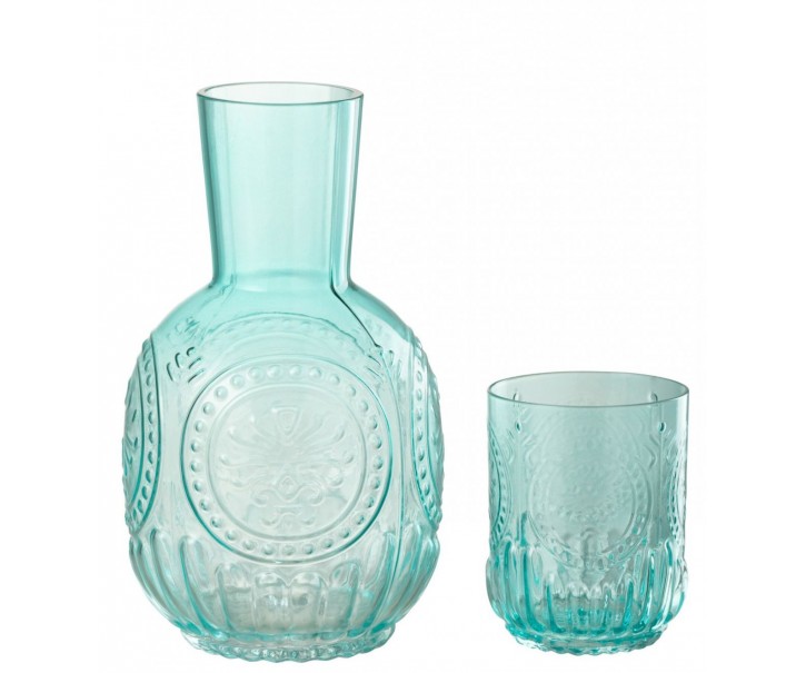 Skleněná tyrkysová sada karafa a sklenice Maya – 11*11*21,5 cm / 750ml J-Line by Jolipa