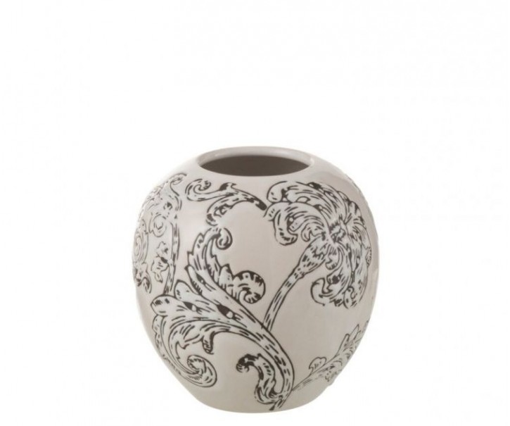 Bílo-černá porcelánová váza s květy Zen Ball – 11*11*11 cm J-Line by Jolipa