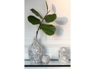 Bílo-černá porcelánová dóza s víkem a květy Zen Ball – 13*13*19 cm