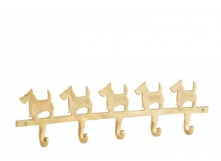 Zlatý kovový věšák na kabáty s pejsky Dogs – 57*16*4 cm