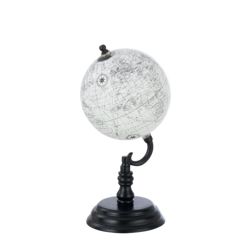 Šedý dekorativní glóbus na černé dřevěné noze Globe – 13*13*27 cm