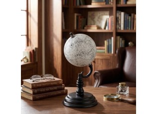 Šedý dekorativní glóbus na černé dřevěné noze Globe – 13*13*27 cm