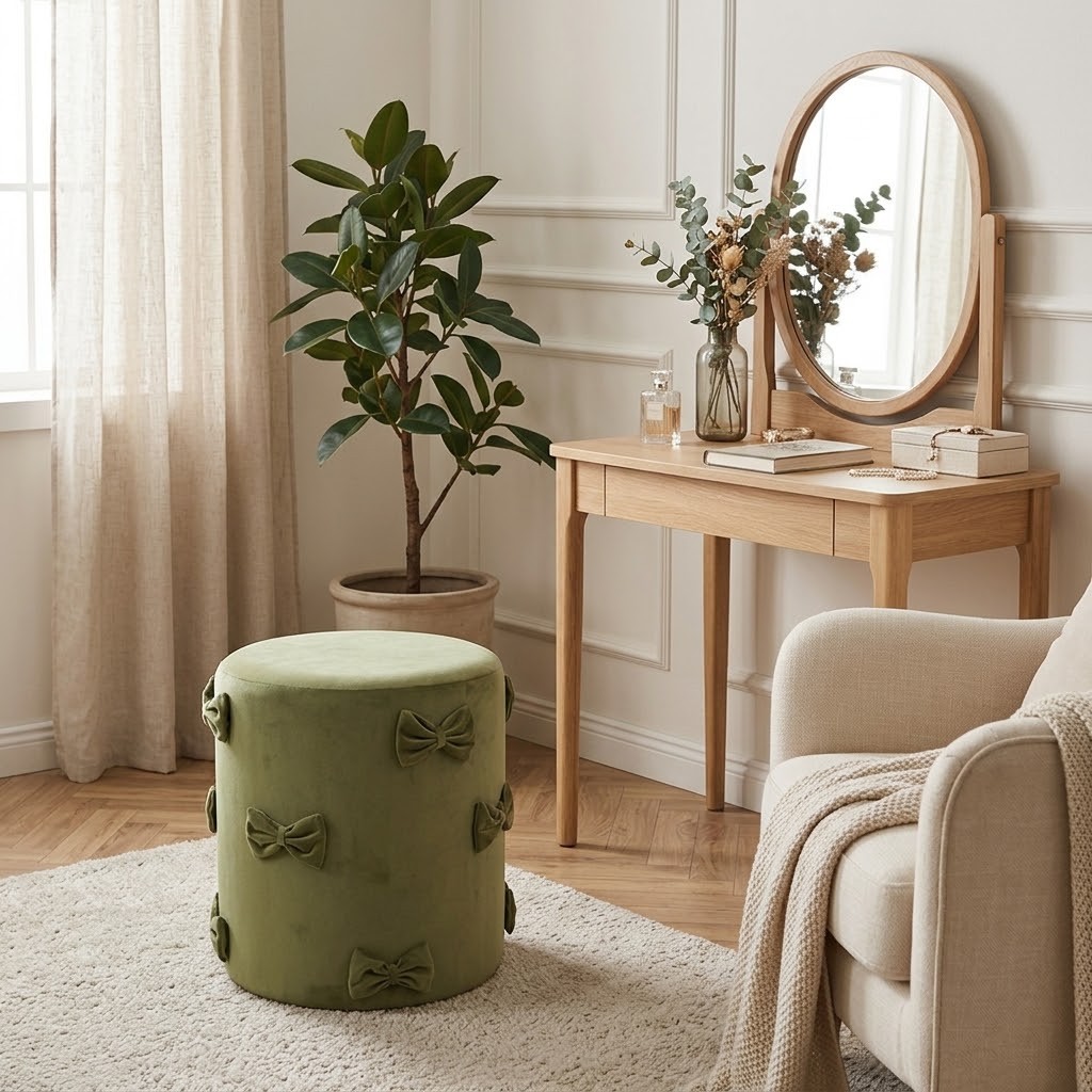 Zelený sametový taburet s mašlemi Pouf Bow green – 37*37*42 cm Mars & More Zelený sametový taburet s mašlemi Pouf Bow green – 37*37*42 cm Mars & More