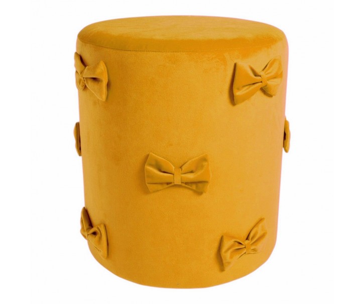 Žlutý sametový taburet s mašlemi Pouf Bow honey – 37*37*42 cm Mars & More 
