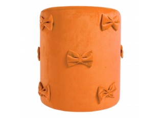 Oranžový sametový taburet s mašlemi Pouf Bow orange – 37*37*42 cm
