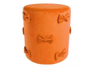 Oranžový sametový taburet s mašlemi Pouf Bow orange – 37*37*42 cm
