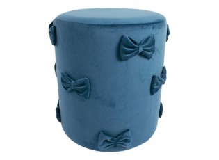 Modrý sametový taburet s mašlemi Pouf Bow blue – 37*37*42 cm