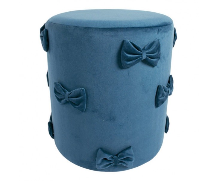 Modrý sametový taburet s mašlemi Pouf Bow blue – 37*37*42 cm Mars & More 