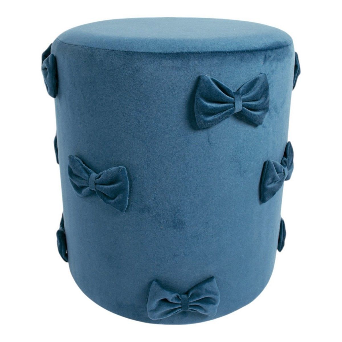 Modrý sametový taburet s mašlemi Pouf Bow blue – 37*37*42 cm