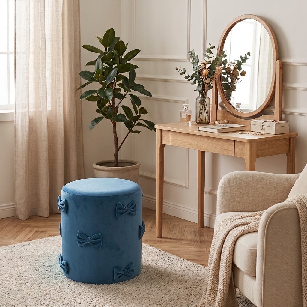 Modrý sametový taburet s mašlemi Pouf Bow blue – 37*37*42 cm Mars & More Modrý sametový taburet s mašlemi Pouf Bow blue – 37*37*42 cm Mars & More