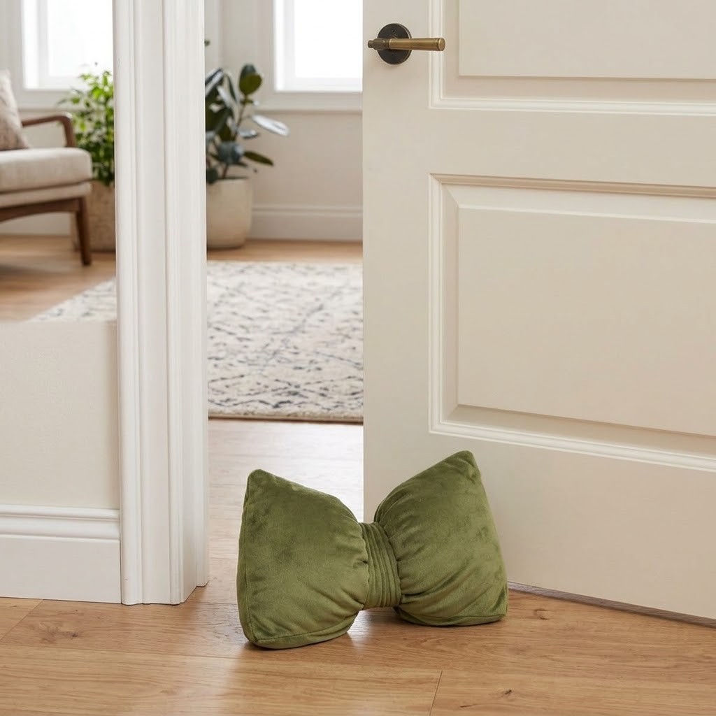 Zelená sametová zarážka do dveří ve tvaru mašle Bow green – 24*10*16 cm Mars & More Zelená sametová zarážka do dveří ve tvaru mašle Bow green – 24*10*16 cm Mars & More