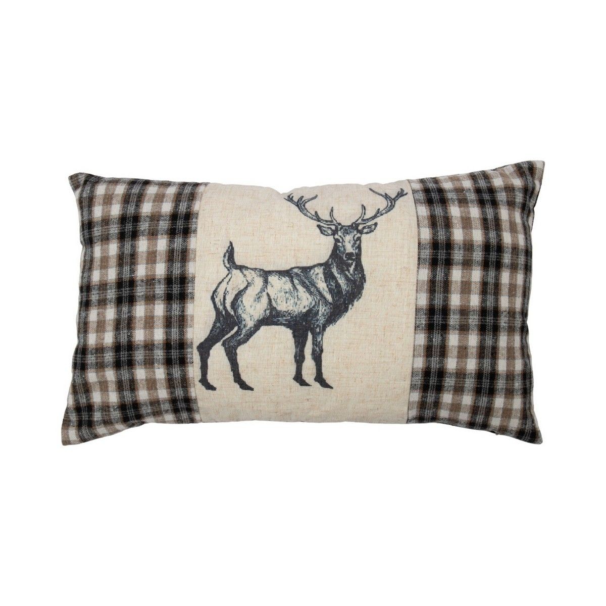 Béžovo-hnědý polštář s motivem jelena a kostkovaným vzorem Check Deer – 30*50*6 cm Mars & More Béžovo-hnědý polštář s motivem jelena a kostkovaným vzorem Check Deer – 30*50*6 cm Mars & More
