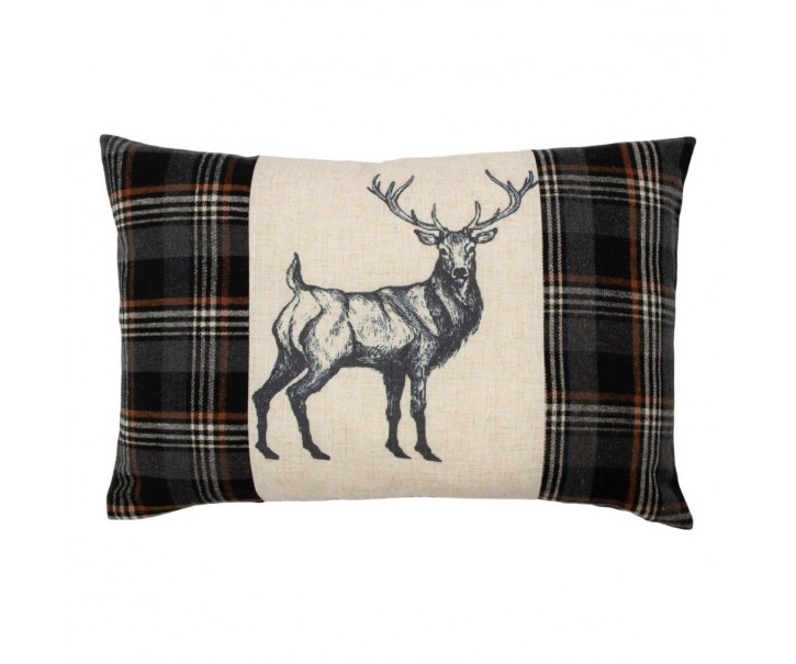 Béžovo-hnědý polštář s motivem jelena a kostkovaným vzorem Check Deer – 40*60*6 cm Mars & More 