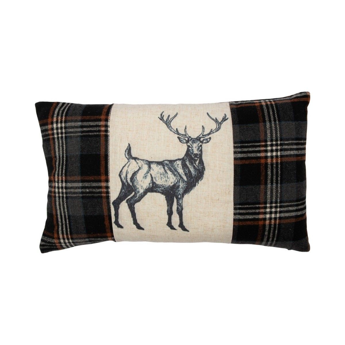 Béžovo-hnědý polštář s motivem jelena a kostkovaným vzorem Check Deer – 30*50*6 cm