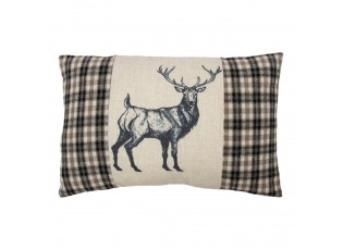 Béžovo-hnědý polštář s motivem jelena a kostkovaným vzorem Check Deer – 40*60*6 cm