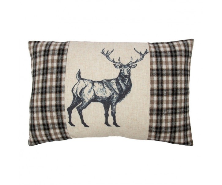 Béžovo-hnědý polštář s motivem jelena a kostkovaným vzorem Check Deer – 40*60*6 cm Mars & More 