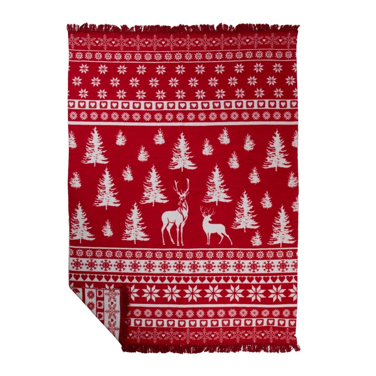 Bílo-červený oboustranný pléd s jeleny Nordic Deer XL – 150*200*3 cm Mars & More Bílo-červený oboustranný pléd s jeleny Nordic Deer XL – 150*200*3 cm Mars & More
