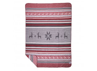 Šedo-červený pléd s jeleny Deer Nordic grey - 130*180*3cm