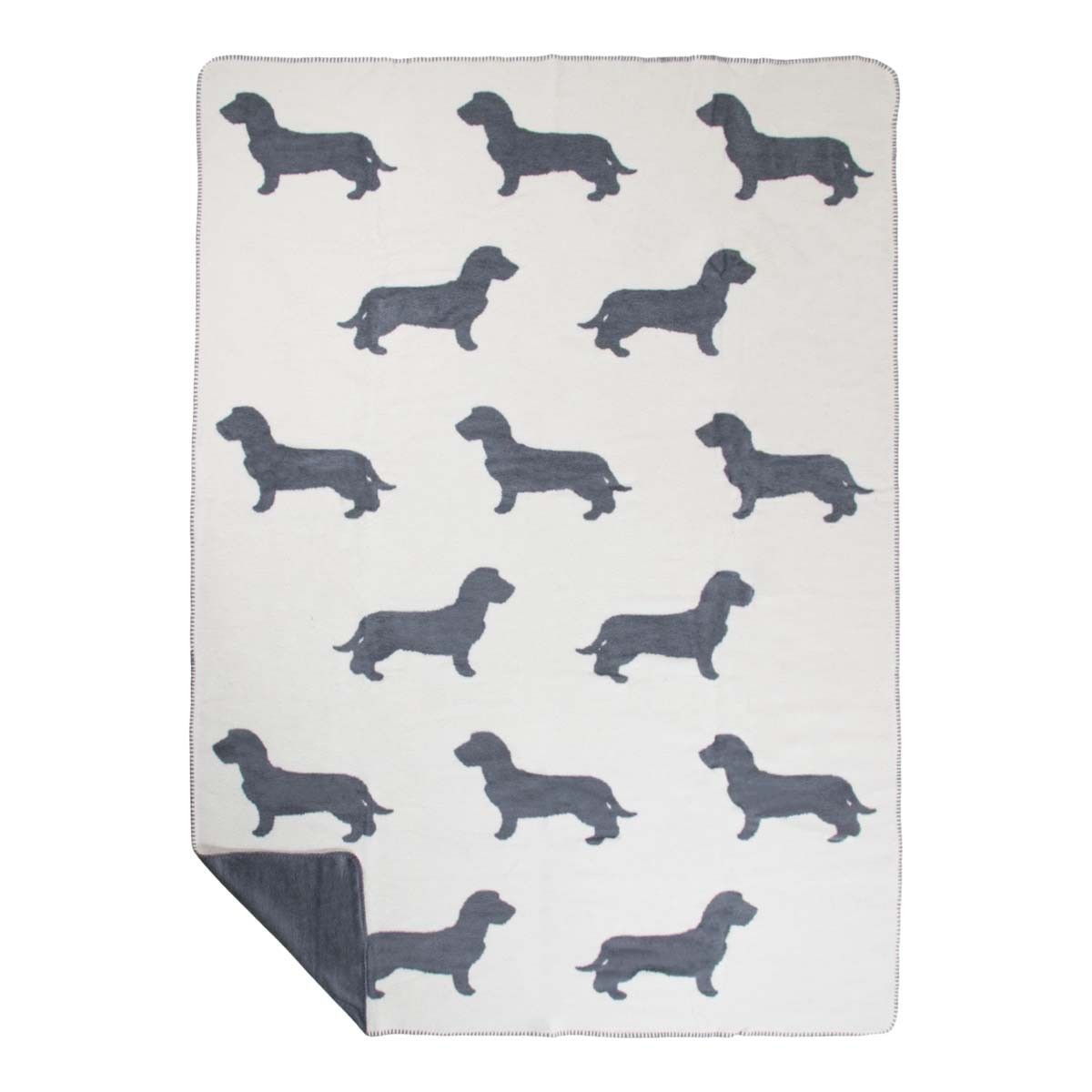 Bílo-šedý oboustranný pléd s jezevčíky Dachshund XL – 150*200*3 cm
