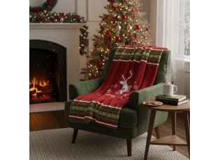 Zeleno-červený pléd s jelenem Christmas Deer XL – 150*200*3 cm
