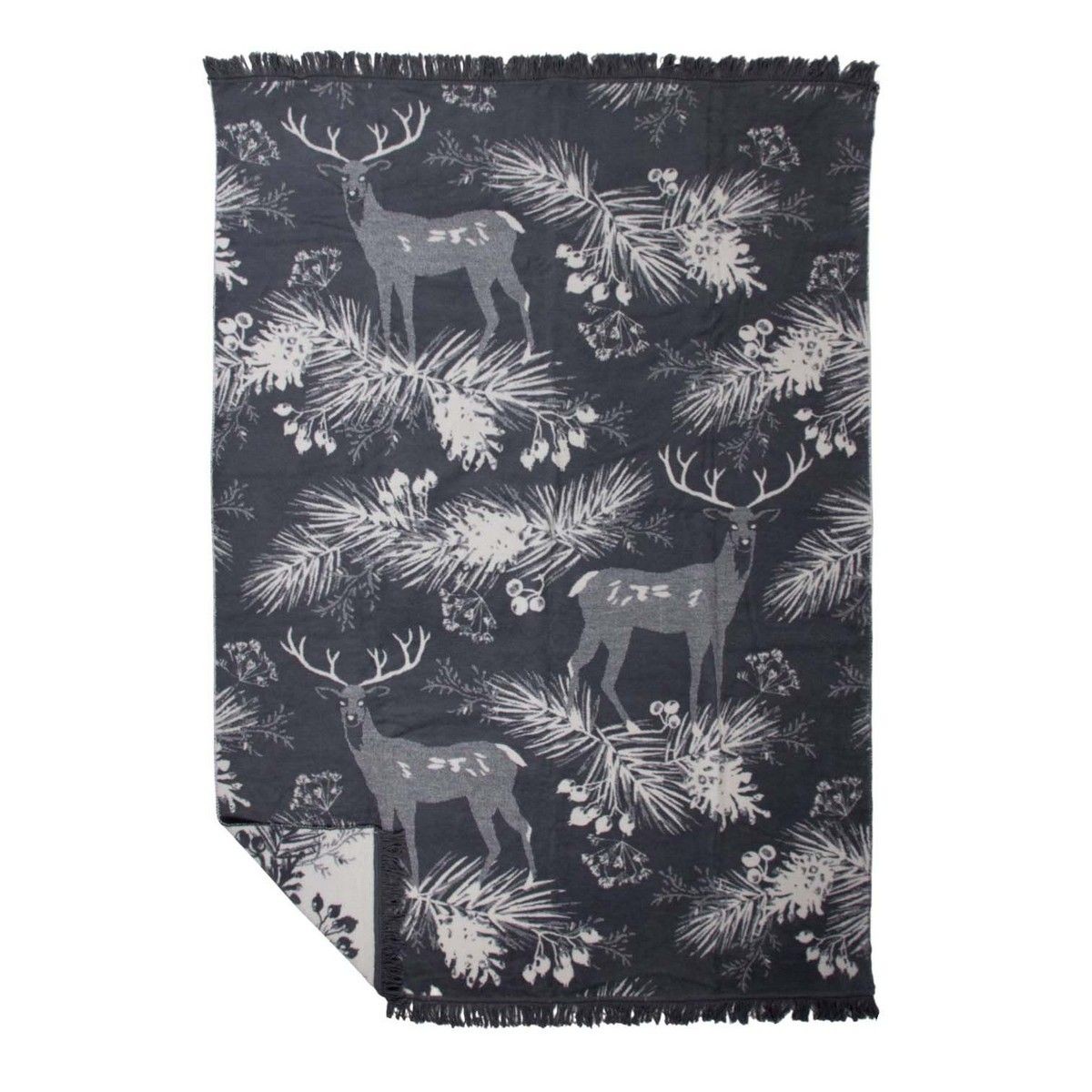 Šedý oboustranný pléd s jeleny v lese Forest Deer XL – 150*200*3 cm