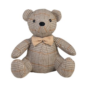 Zarážka ke dveřím kostkovaný šedohnědý medvídek – 31*15*23 cm
