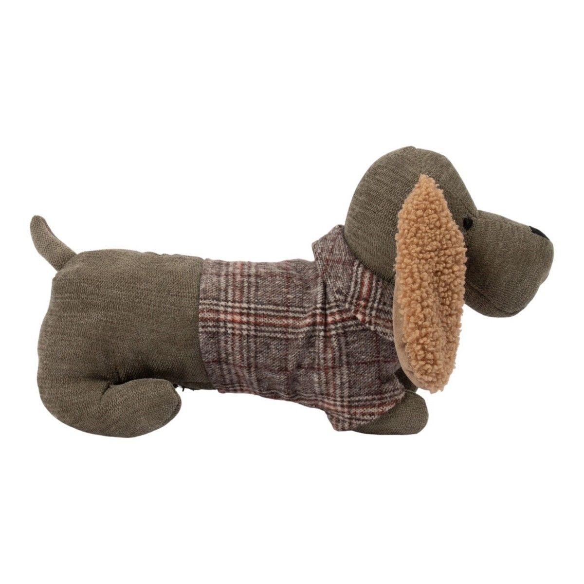 Zarážka ke dveřím jezevčík Dachshund s kostkovaným svetříkem – 35*15*17 cm Mars & More Zarážka ke dveřím jezevčík Dachshund s kostkovaným svetříkem – 35*15*17 cm Mars & More