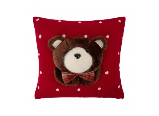 Červený pletený puntíkatý polštář s medvírkem Bear – 40*40*7 cm