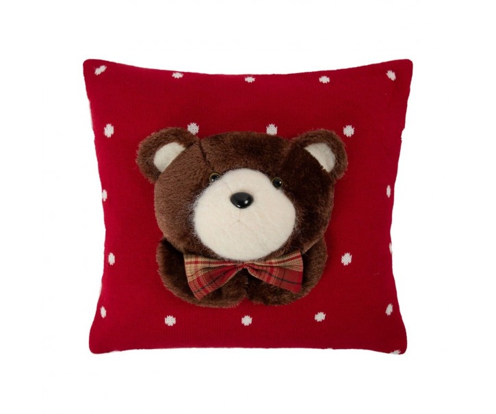 Červený pletený puntíkatý polštář s medvírkem Bear – 40*40*7 cm Mars & More 