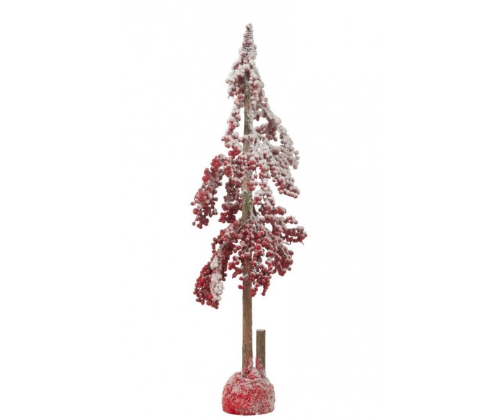 Vánoční dekorace zasněžený stromek s červenými bobulemi M – 25*25*84 cm J-Line by Jolipa