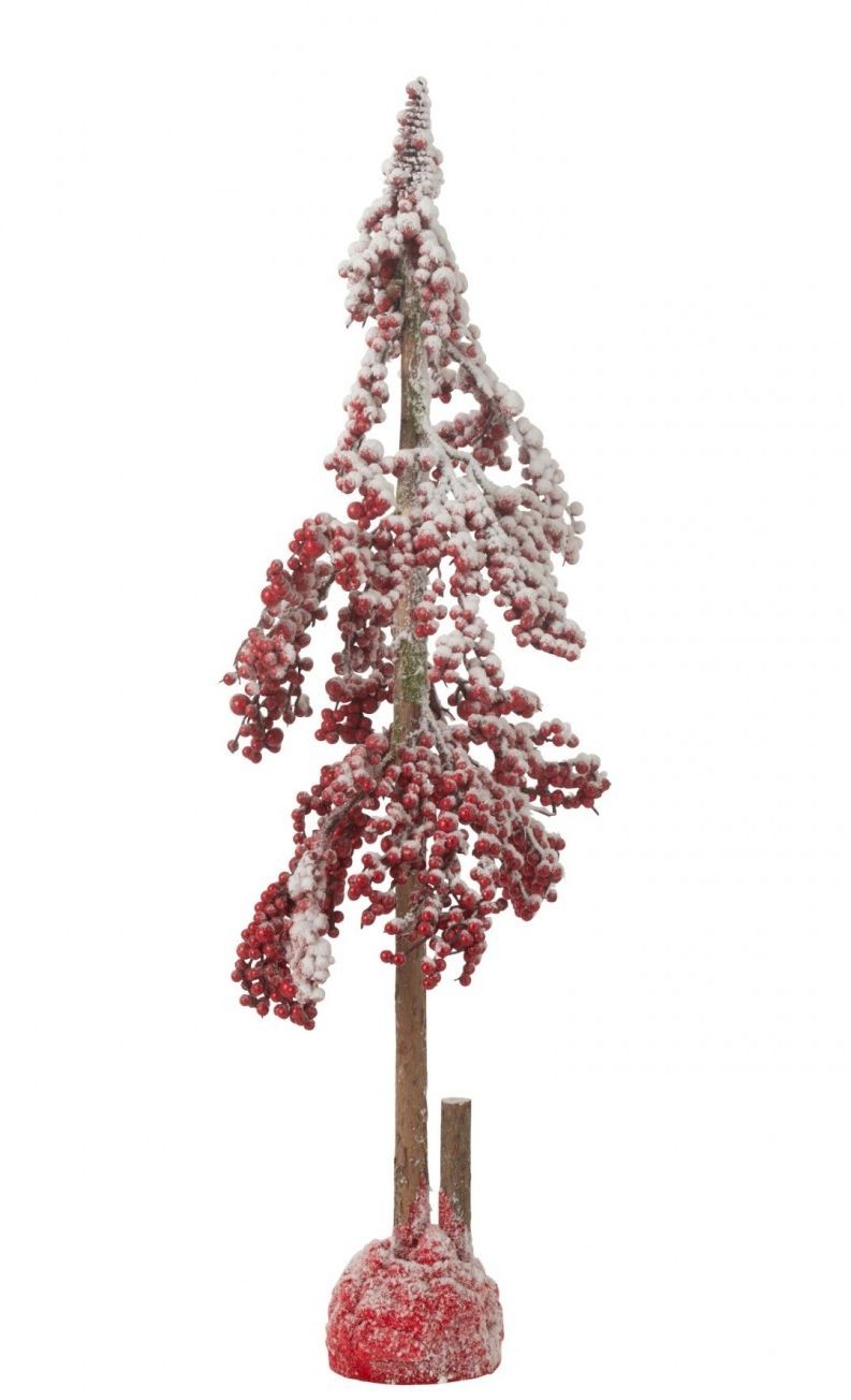 Vánoční dekorace zasněžený stromek s červenými bobulemi M – 25*25*84 cm
