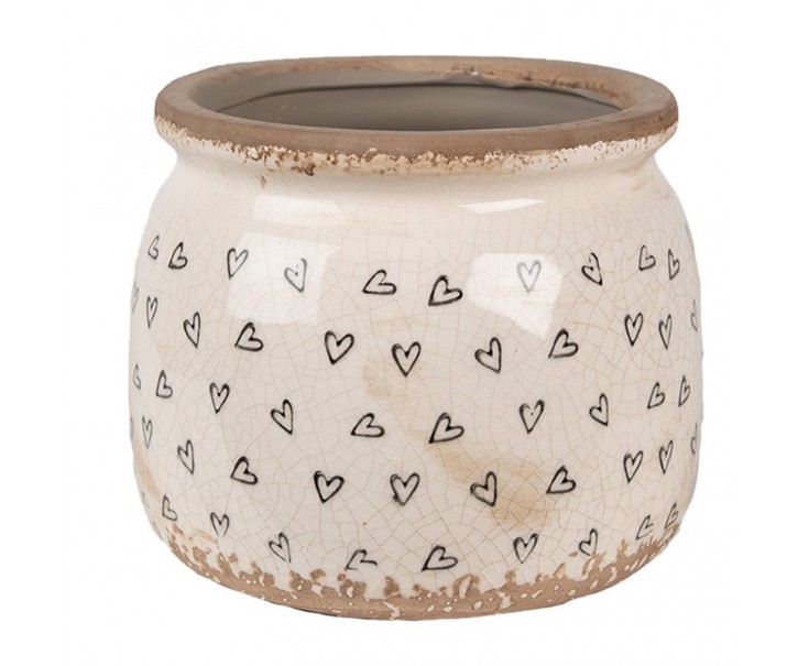 Béžový keramický obal na květináč se srdíčky Hearti M - Ø 16*13 cm Clayre & Eef