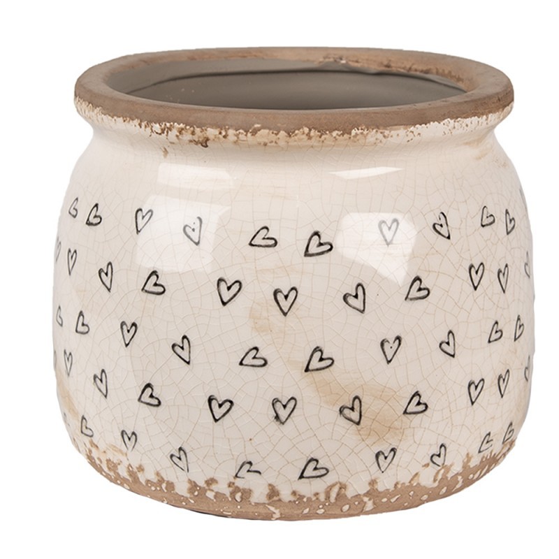 Béžový keramický obal na květináč se srdíčky Hearti M antik - Ø 16*13 cm