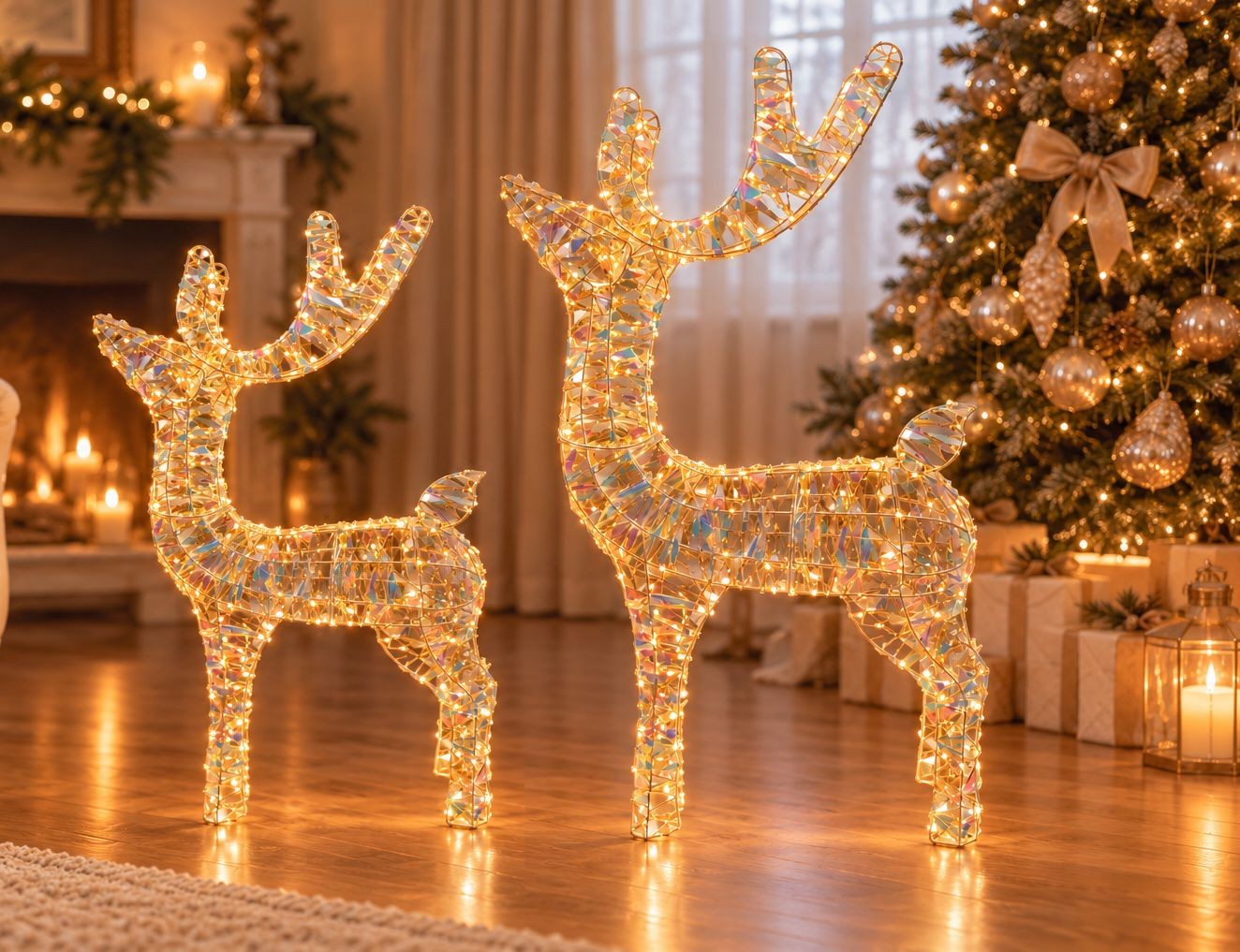 Vánoční dekorace svítící zlatý jelen s LED osvětlením – 76*53*125 cm Clayre & Eef Vánoční dekorace svítící zlatý jelen s LED osvětlením – 76*53*125 cm Clayre & Eef