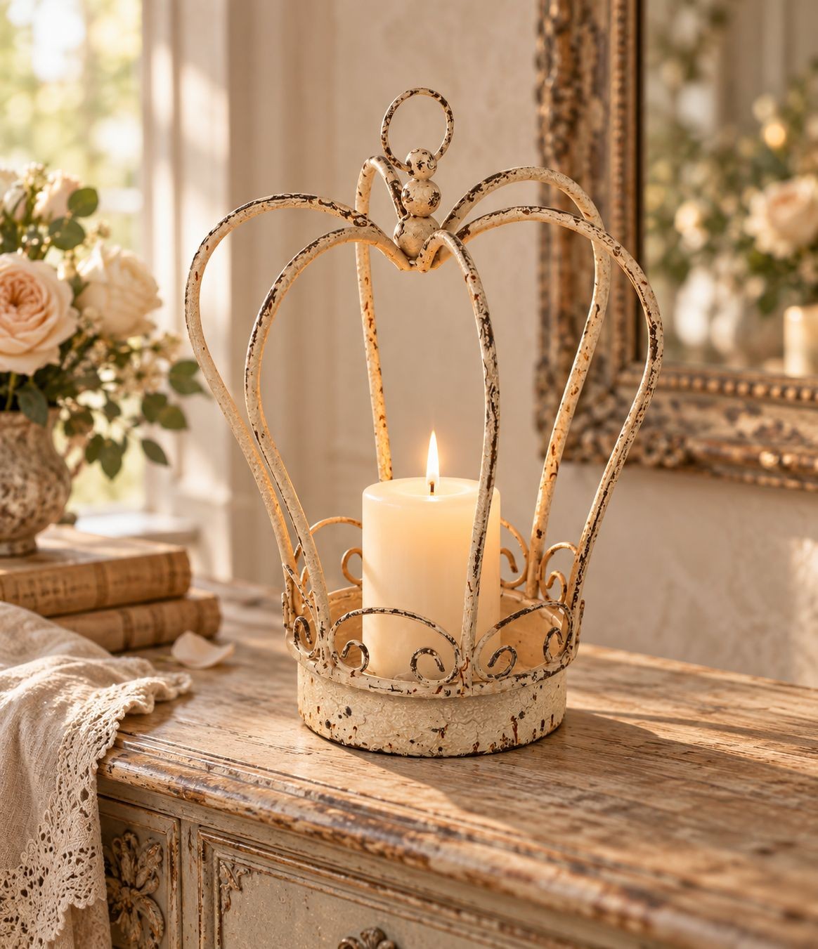 Béžový dekorační svícen královská koruna Vintage Chateau – 27,5*27,5*32 cm J-Line by Jolipa Béžový dekorační svícen královská koruna Vintage Chateau – 27,5*27,5*32 cm J-Line by Jolipa