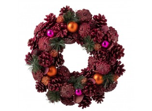 Růžový vánoční věnec se šiškami Pinecone – 34*34*8 cm