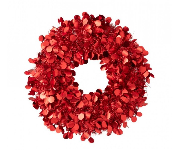 Červený lesklý vánoční věnec Sparkling M – 46*46*4 cm J-Line by Jolipa