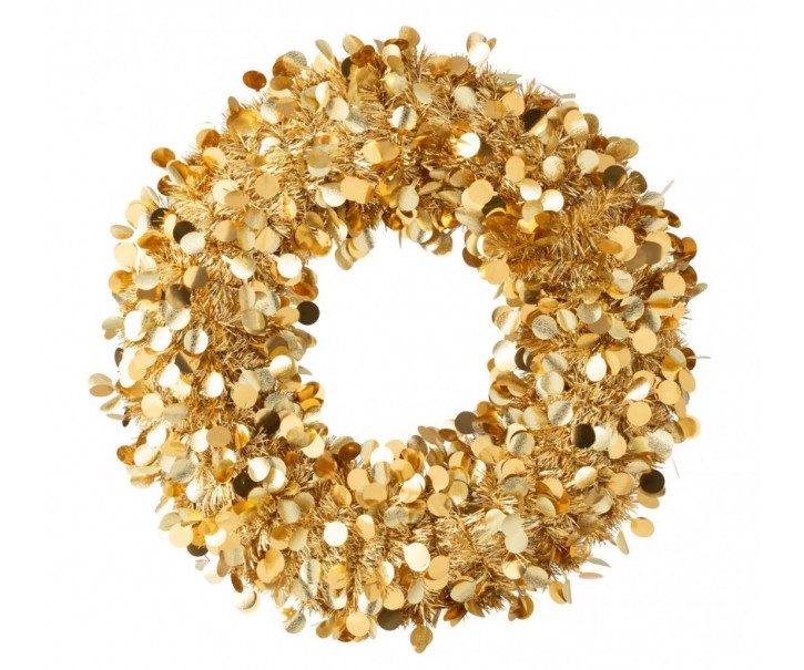 Zlatý lesklý vánoční věnec Sparkling L – 60*60*6 cm J-Line by Jolipa
