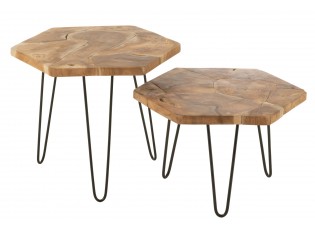 Sada 2 odkládacích stolků Hexagone z teakového dřeva a kovu – 60*60*60/ 52*52*48 cm