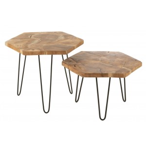 Sada 2 odkládacích stolků Hexagone z teakového dřeva a kovu – 60*60*60/ 52*52*48 cm