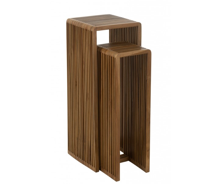Sada 2 odkládacích stolků Cubic z recyklovaného přírodního teaku – 34*34*88/ 25*25*75 cm J-Line by Jolipa