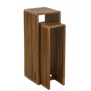Sada 2 odkládacích stolků Cubic z přírodního teaku – 34*34*88/ 25*25*75 cm