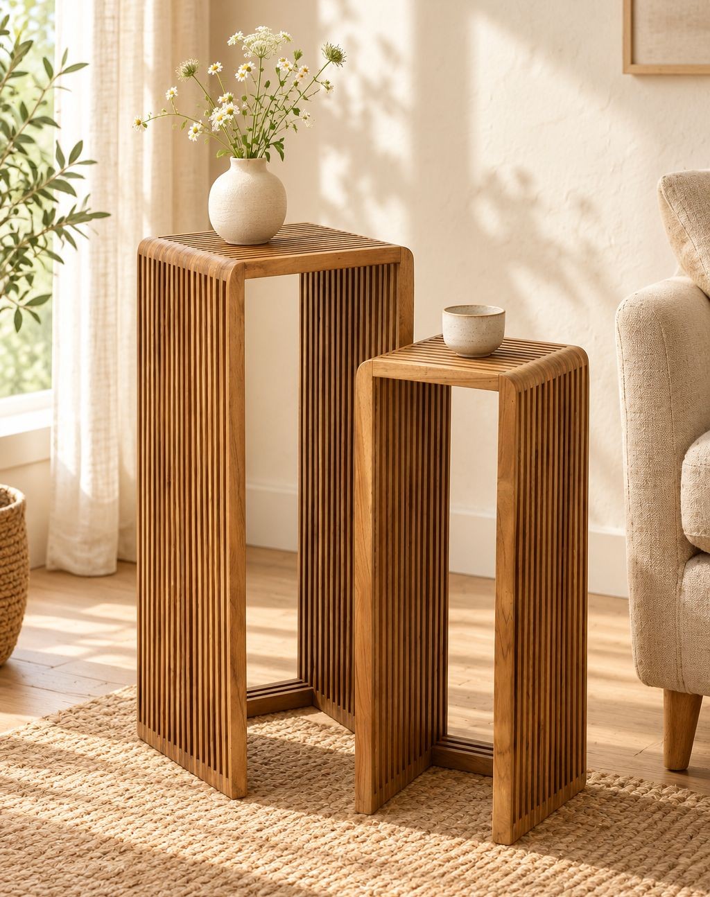 Sada 2 odkládacích stolků Cubic z přírodního teaku – 34*34*88/ 25*25*75 cm J-Line by Jolipa Sada 2 odkládacích stolků Cubic z přírodního teaku – 34*34*88/ 25*25*75 cm J-Line by Jolipa