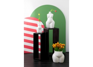 Sada 2 černých odkládacích stolků Cubic z recyklovaného teaku – 34*34*88/ 25*25*75 cm