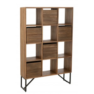 Knihovna regál se šuplíky Recycle teak přírodní kov – 100*30*158 cm