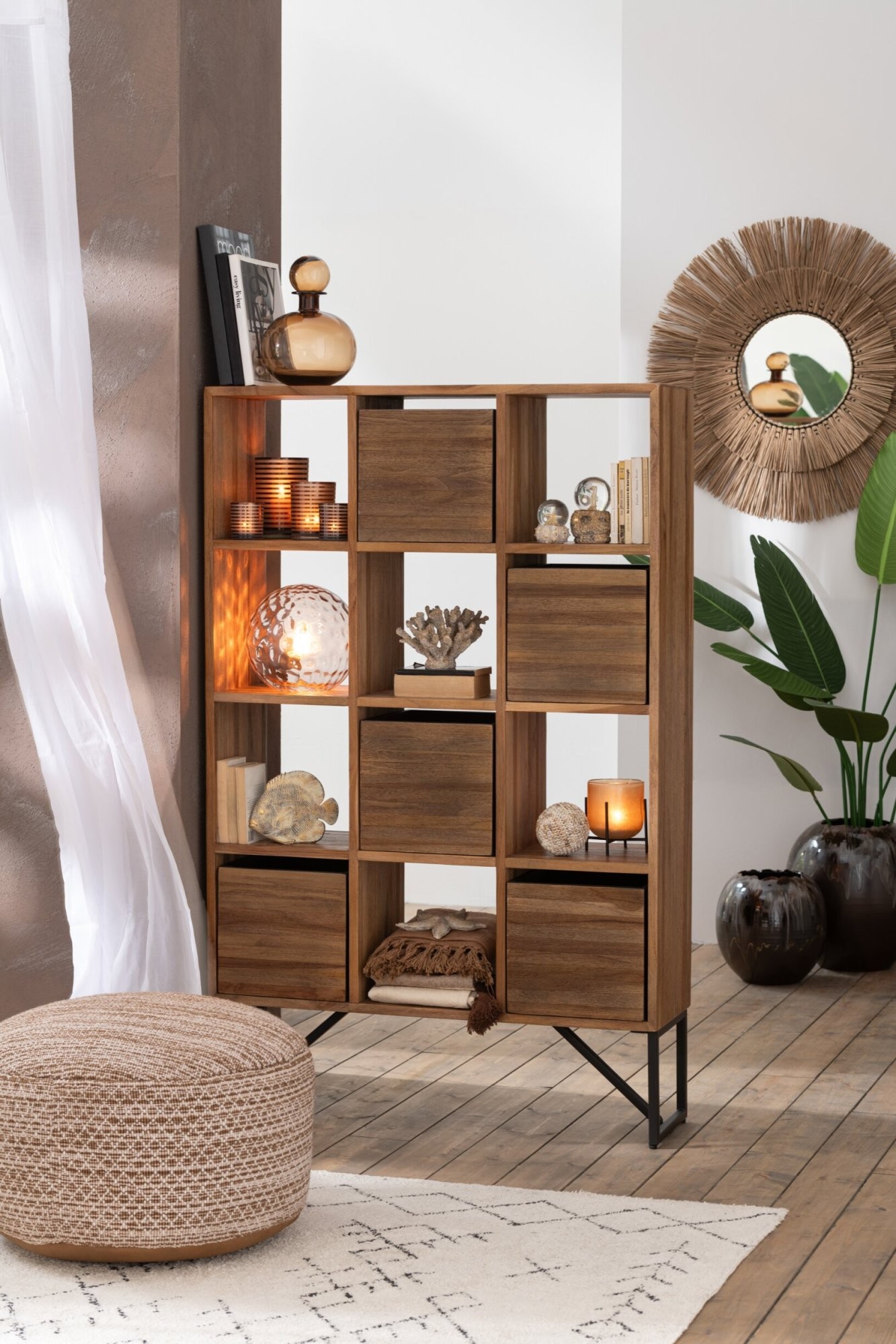 Knihovna regál se šuplíky Recycle teak přírodní kov – 100*30*158 cm J-Line by Jolipa Knihovna regál se šuplíky Recycle teak přírodní kov – 100*30*158 cm J-Line by Jolipa