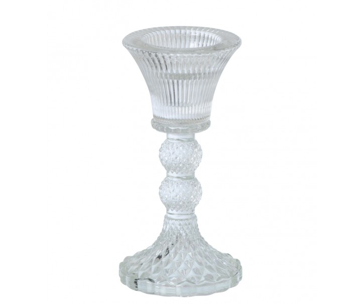 Transparentní skleněný svícen na čajovou i úzkou svíčku - Ø 8*16 cm J-Line by Jolipa