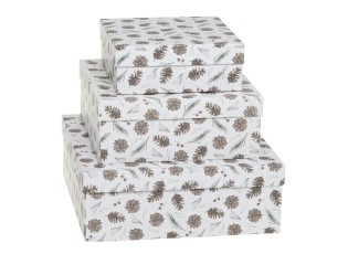 Set 3ks papírová krabice se šiškami – 25*25*9 / 20*20*8/ 16*16*6 cm