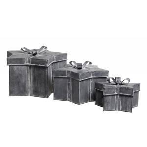 Sada 3ks kovových krabic boxů hvězda se stuhou – 29*29*18/ 24*24*14/ 19*19*10 cm