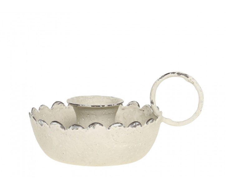 Svícen na krátkou večeřovou svíčku z bílo krémového železa – Ø8*5,5 cm Chic Antique